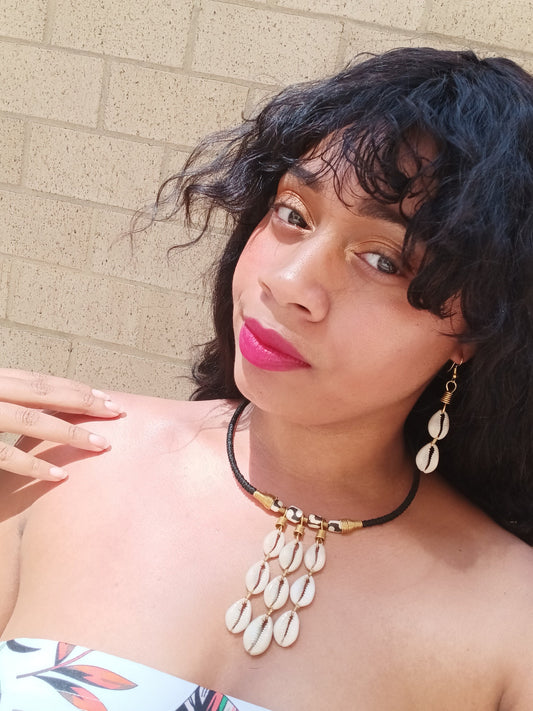 Cowrie Shell Necklace with Cowrie Shell Earrings Set, Cowrie Shell Jewelry, Seashell Necklace